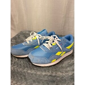 Reebok Classic Sneakers Light Blue Neon Yellow Suede Womens 6.5 100209678